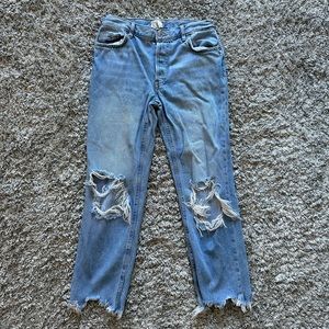 Free People distressed straight leg crop blue jeans